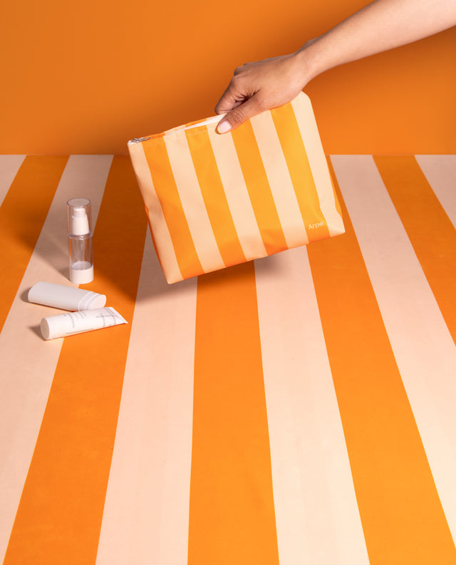 Water-Resistant L Pouch Clementine Orange Stripes