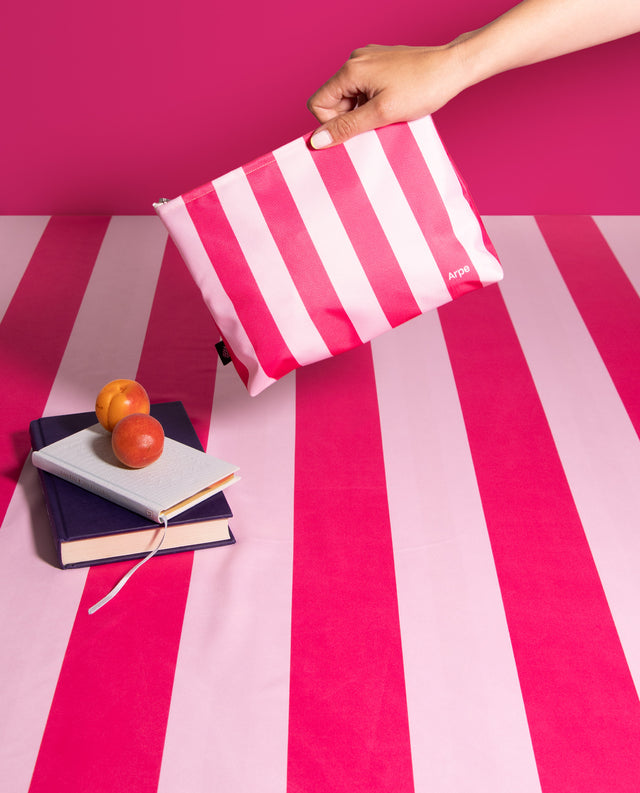 Water-Resistant L Pouch Ice Cream Pink Stripes