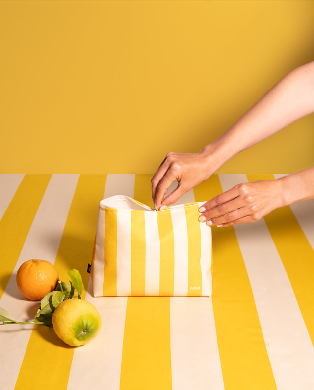 Water-Resistant L Pouch Lemon Yellow Stripes